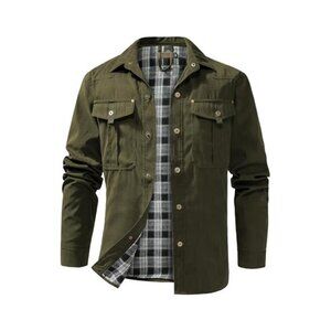 NWT Men's Olive Green Plaid Lined Shirt Jacket Shacket | Utility Style